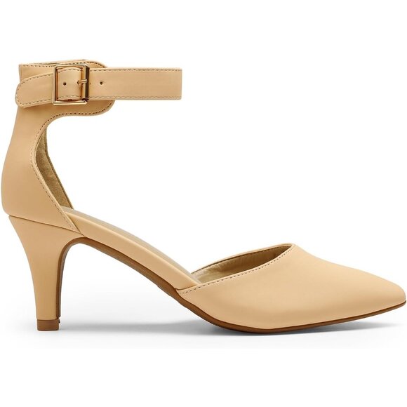 Dream Pairs Women's Nude Nubuck Faux Suede pointed Toe Kitten Heels Pumps Shoes - Picture 2 of 7